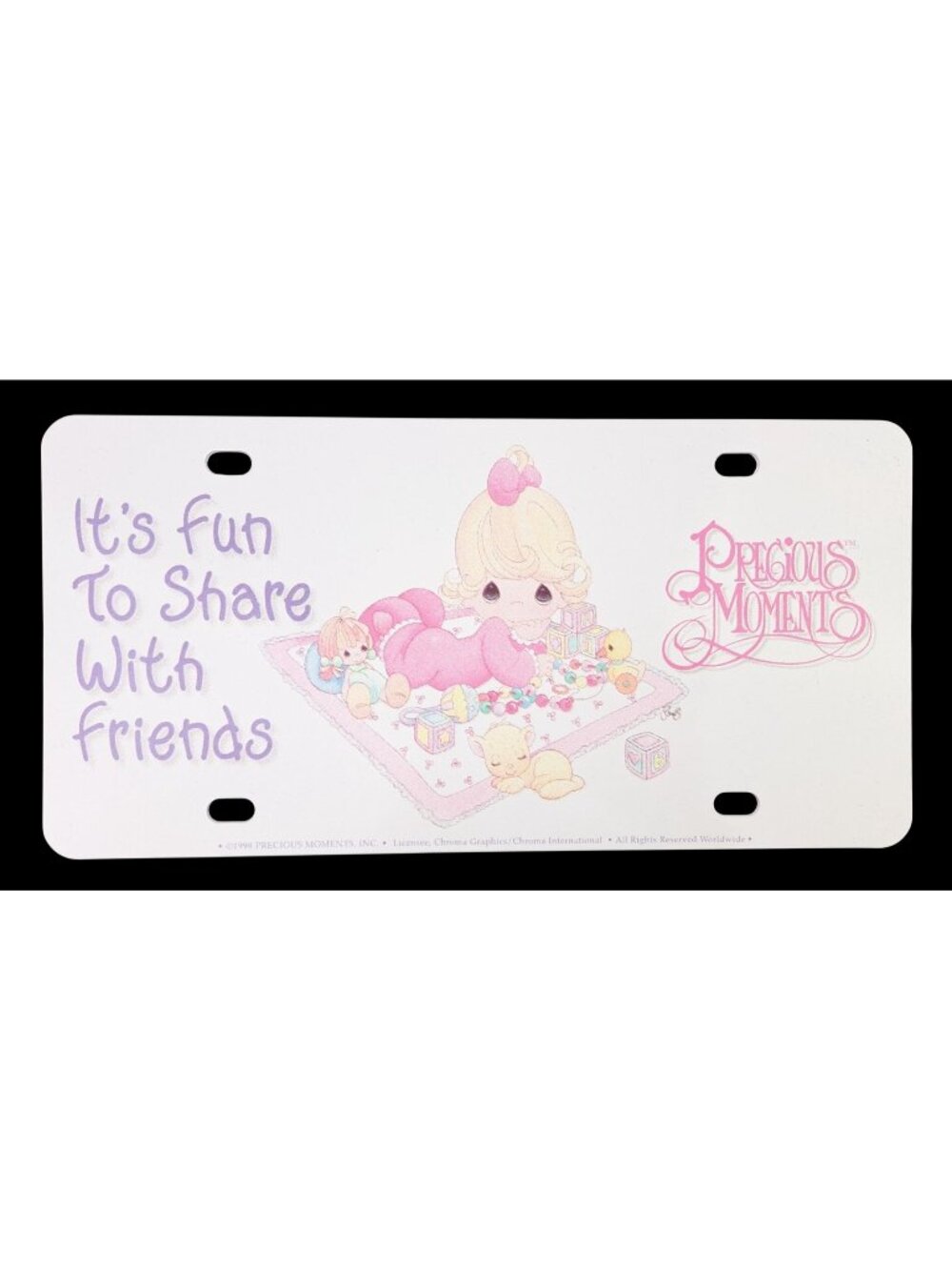 Vintage Precious Moments Fun To Share With Friends License Plate Baby Girl 1998